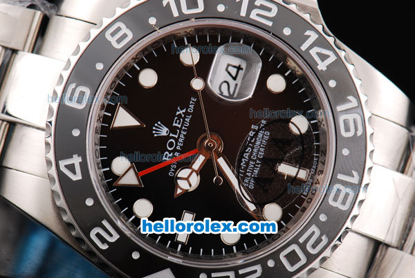 Rolex GMT-Master II Oyster Perpetual Automatic Movement ETA Case with Black Ceramic Bezel and Black Dial - Click Image to Close